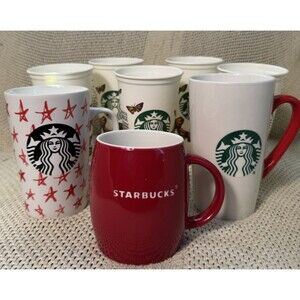 Starbucks Mug & Tumbler Lot 8 Pc Red White Butterfly Reusable Cups Coffee Bundle